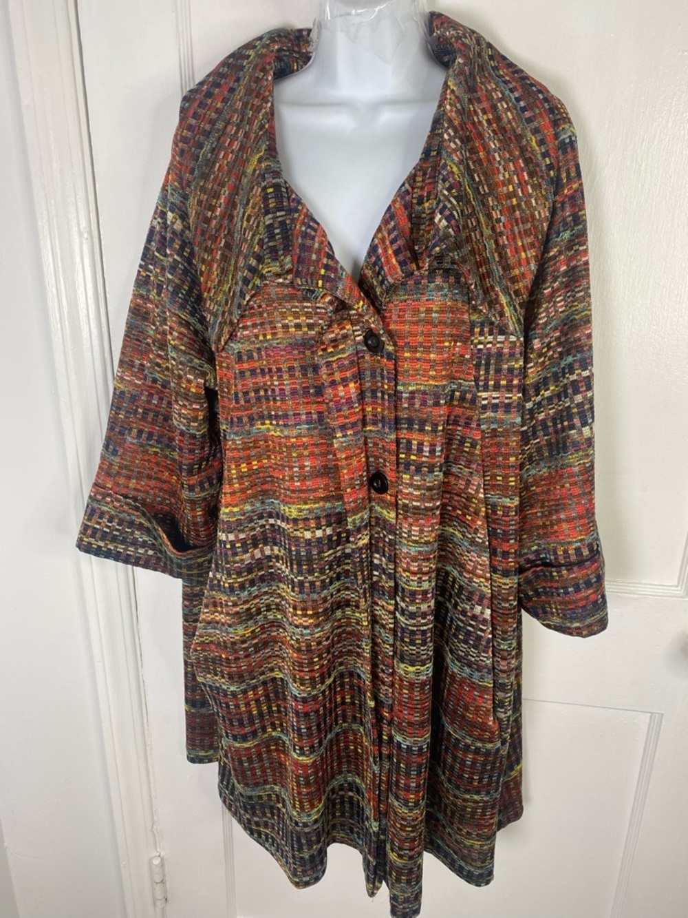 IC by Connie K XL Multicolor Woven Button-Front Tunic Jacket - Autumn Hues